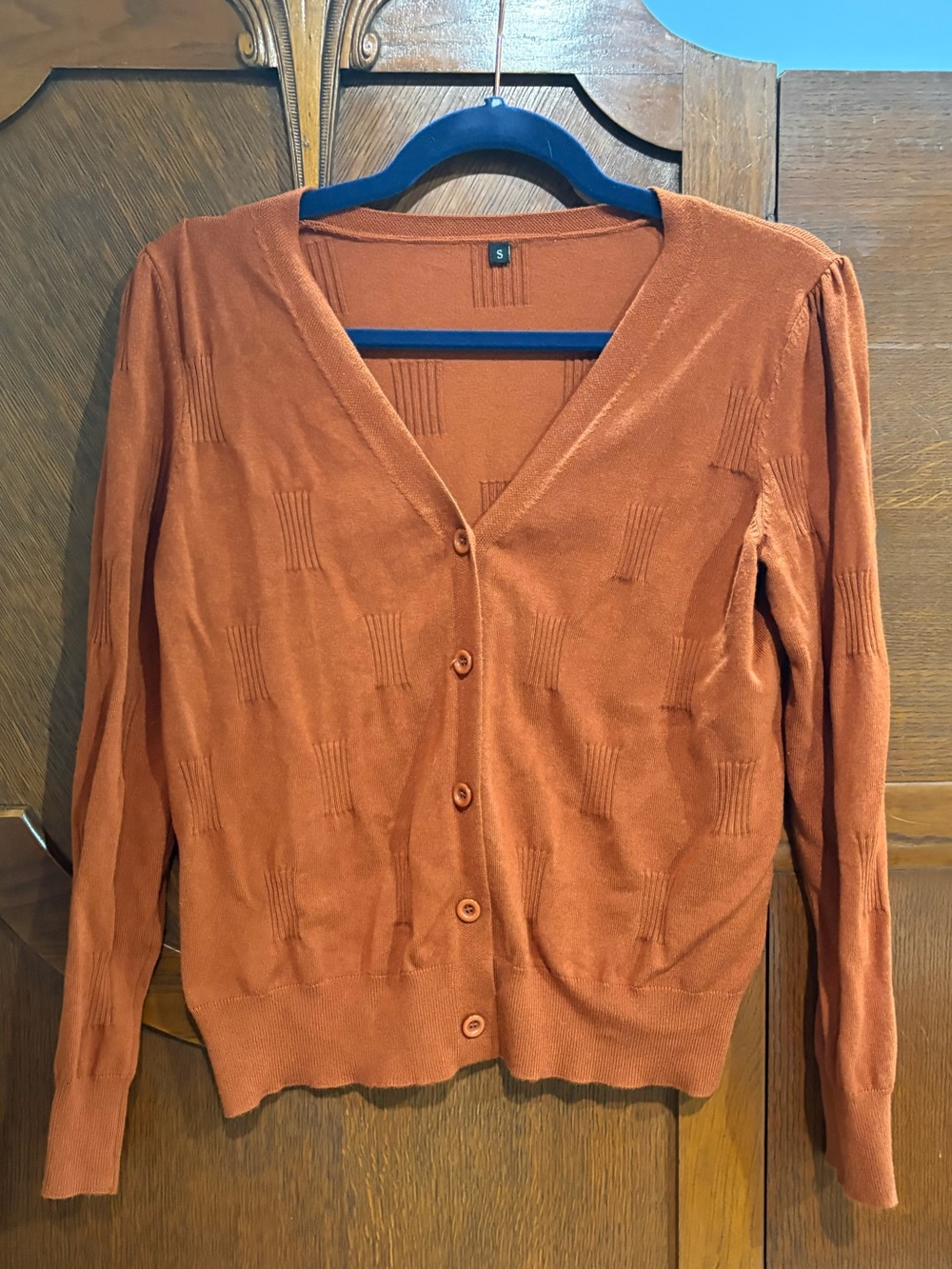 Lightweight Rust Orange V-Neck Button Cardigan Sweater